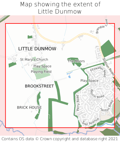 Map showing extent of Little Dunmow as bounding box