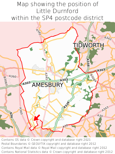 Map showing location of Little Durnford within SP4