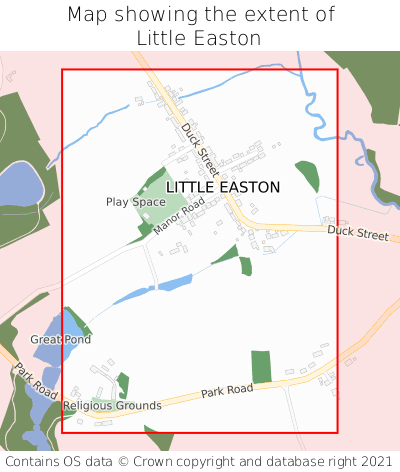 Map showing extent of Little Easton as bounding box