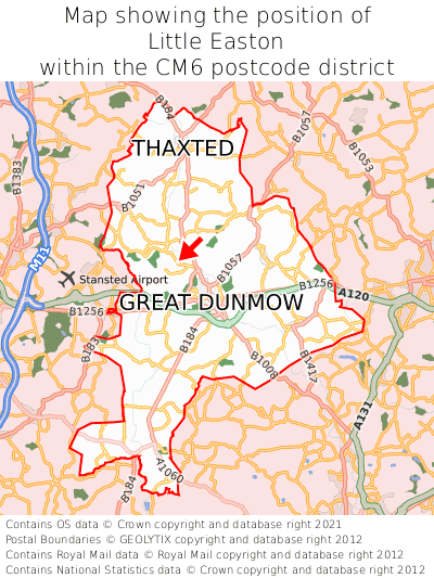 Map showing location of Little Easton within CM6