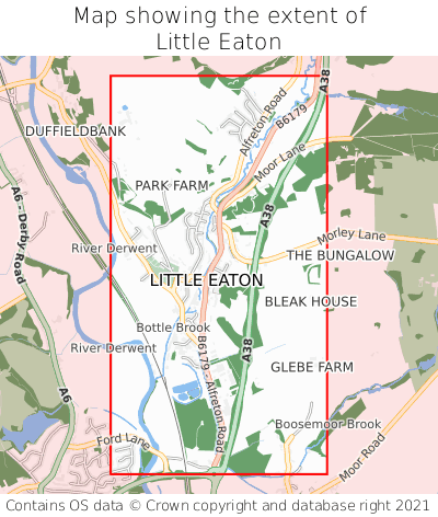Map showing extent of Little Eaton as bounding box
