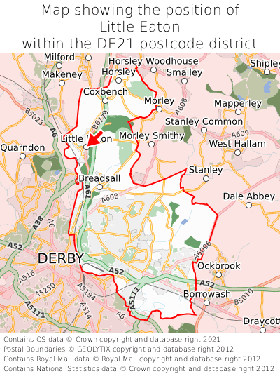 Map showing location of Little Eaton within DE21