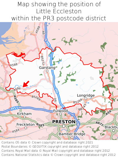 Map showing location of Little Eccleston within PR3
