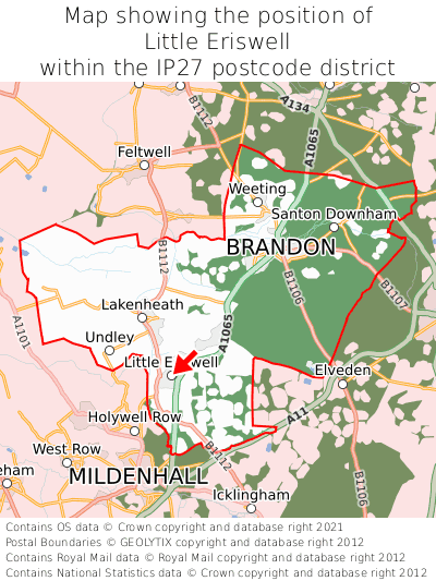 Map showing location of Little Eriswell within IP27