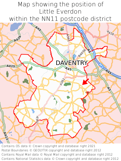 Map showing location of Little Everdon within NN11