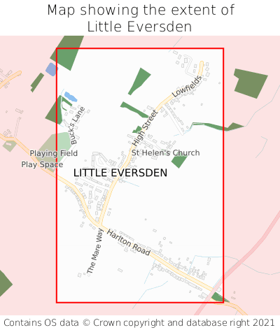 Map showing extent of Little Eversden as bounding box