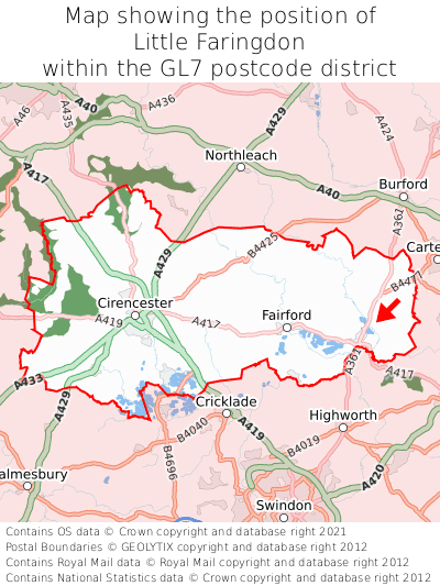 Map showing location of Little Faringdon within GL7