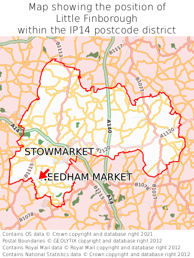 Map showing location of Little Finborough within IP14