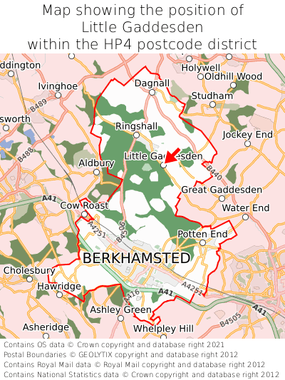 Map showing location of Little Gaddesden within HP4