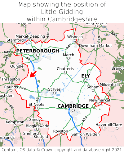 Map showing location of Little Gidding within Cambridgeshire