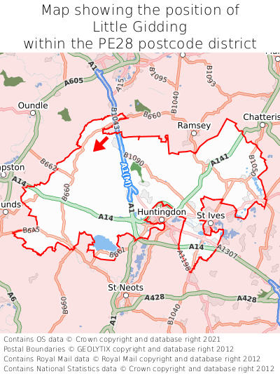 Map showing location of Little Gidding within PE28