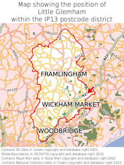 Map showing location of Little Glemham within IP13