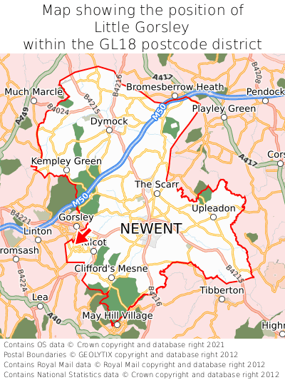 Map showing location of Little Gorsley within GL18