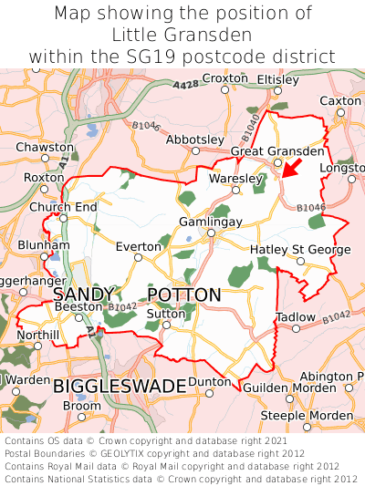 Map showing location of Little Gransden within SG19