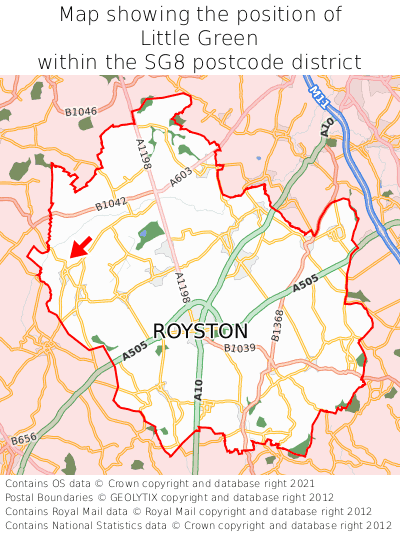 Map showing location of Little Green within SG8