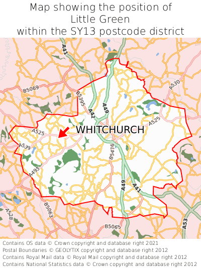 Map showing location of Little Green within SY13