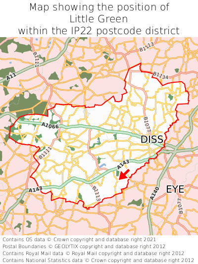 Map showing location of Little Green within IP22