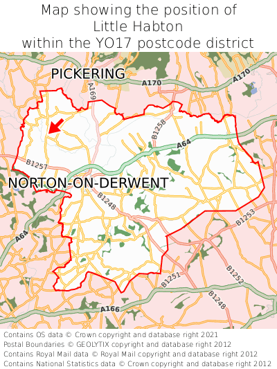 Map showing location of Little Habton within YO17