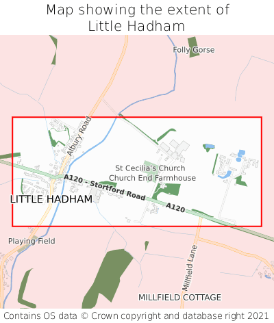 Map showing extent of Little Hadham as bounding box