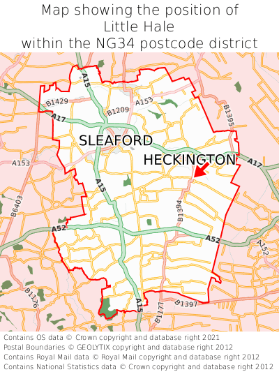 Map showing location of Little Hale within NG34