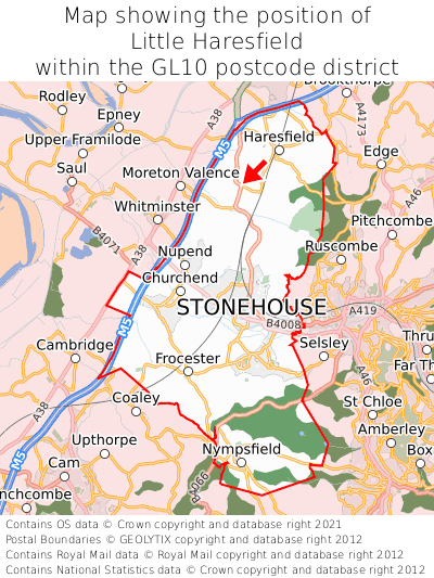 Map showing location of Little Haresfield within GL10