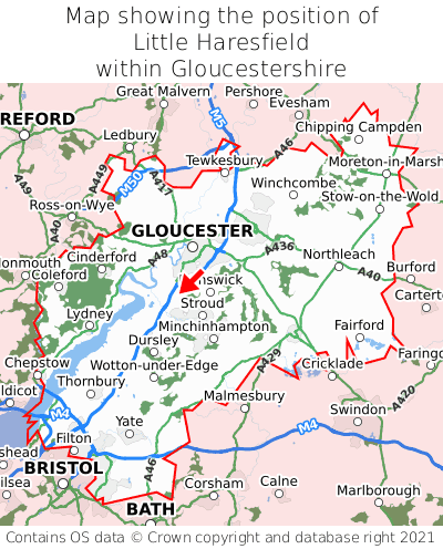 Map showing location of Little Haresfield within Gloucestershire