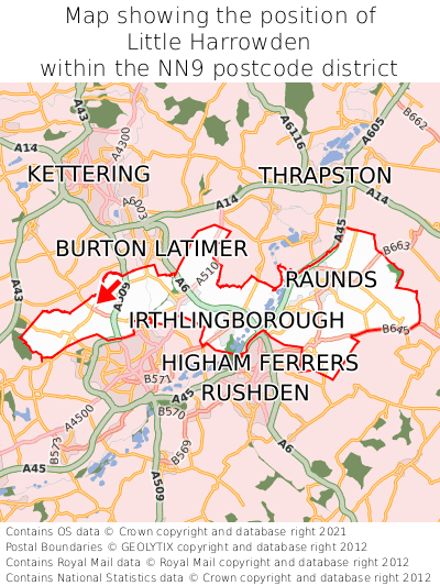 Map showing location of Little Harrowden within NN9