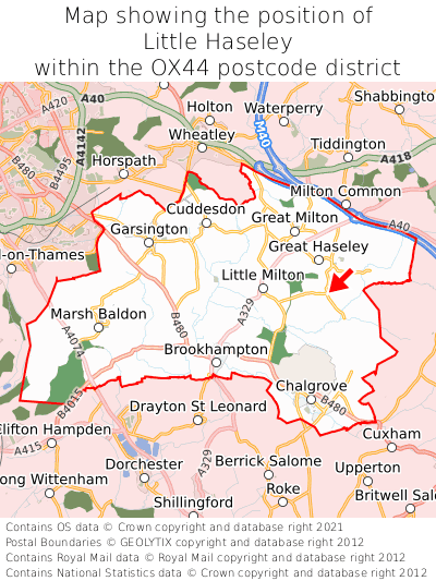 Map showing location of Little Haseley within OX44