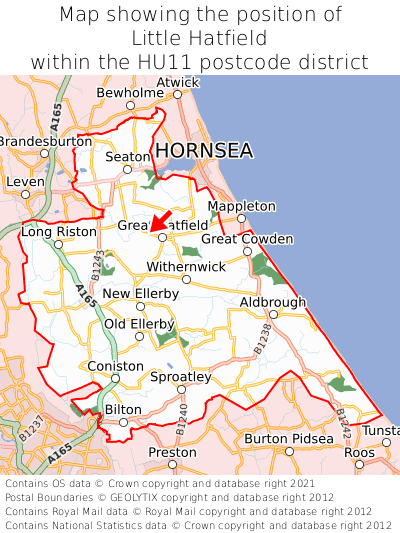 Map showing location of Little Hatfield within HU11