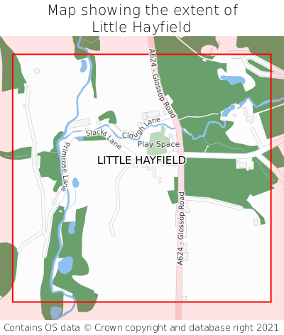 Map showing extent of Little Hayfield as bounding box