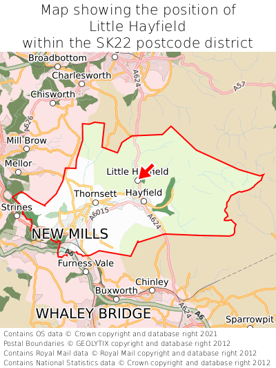 Map showing location of Little Hayfield within SK22