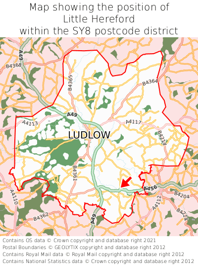 Map showing location of Little Hereford within SY8
