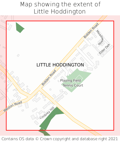 Map showing extent of Little Hoddington as bounding box