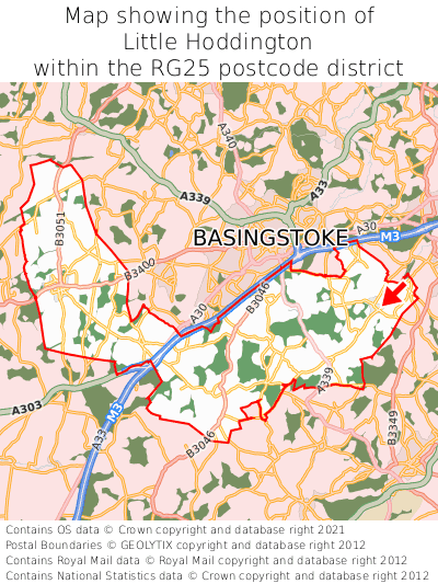 Map showing location of Little Hoddington within RG25