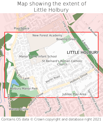 Map showing extent of Little Holbury as bounding box