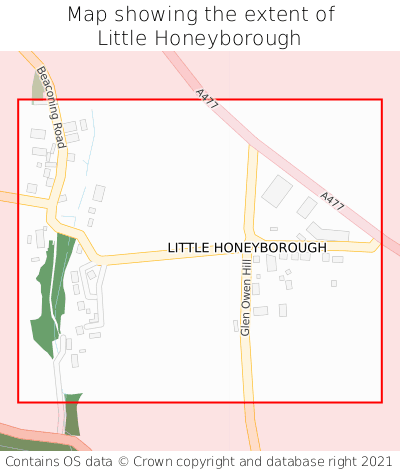 Map showing extent of Little Honeyborough as bounding box