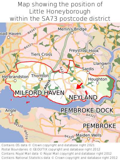 Map showing location of Little Honeyborough within SA73