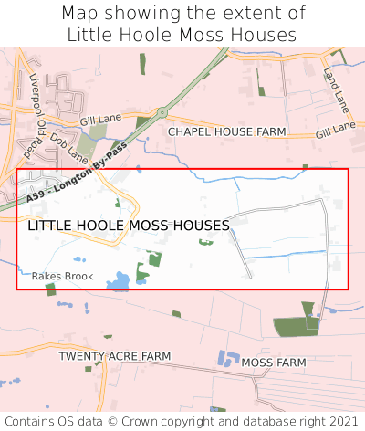 Map showing extent of Little Hoole Moss Houses as bounding box