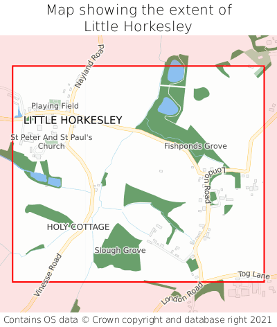 Map showing extent of Little Horkesley as bounding box