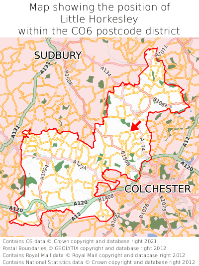 Map showing location of Little Horkesley within CO6