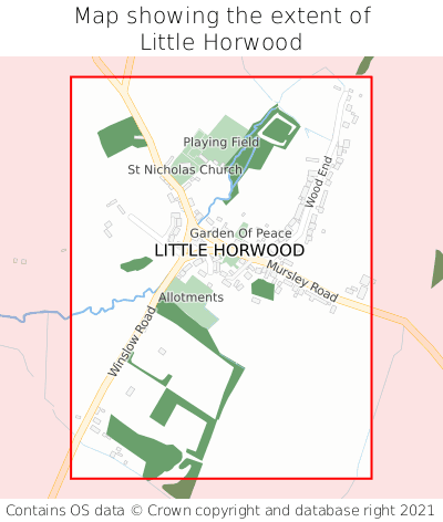 Map showing extent of Little Horwood as bounding box