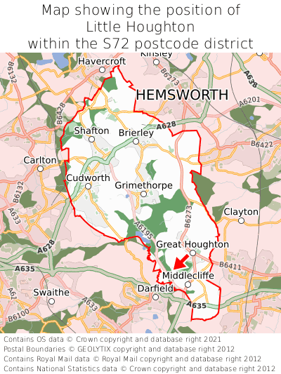 Map showing location of Little Houghton within S72
