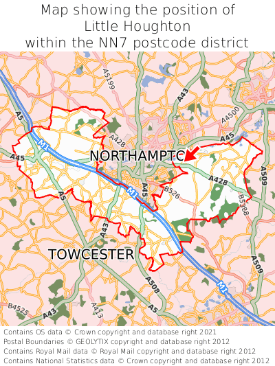 Map showing location of Little Houghton within NN7