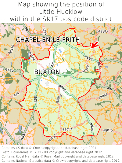 Map showing location of Little Hucklow within SK17