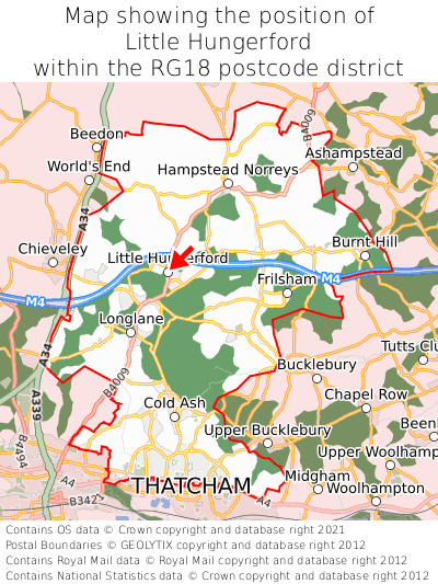 Map showing location of Little Hungerford within RG18