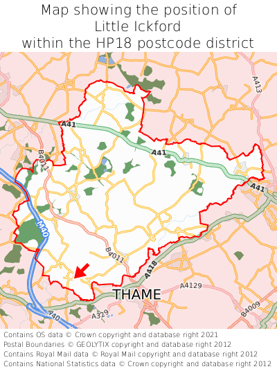 Map showing location of Little Ickford within HP18