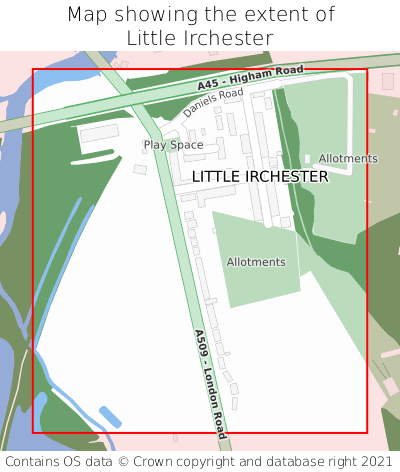 Map showing extent of Little Irchester as bounding box