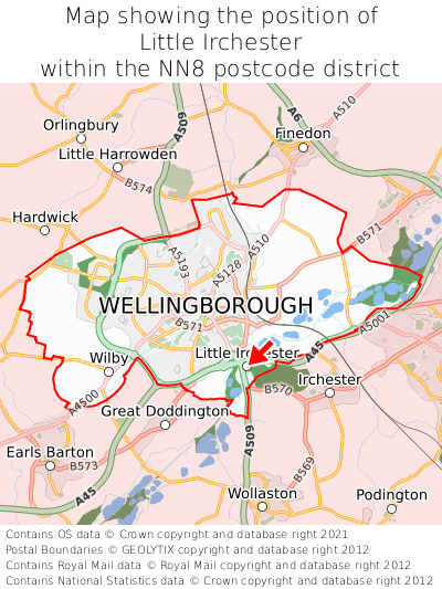 Map showing location of Little Irchester within NN8