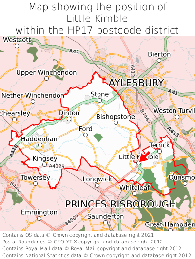 Map showing location of Little Kimble within HP17