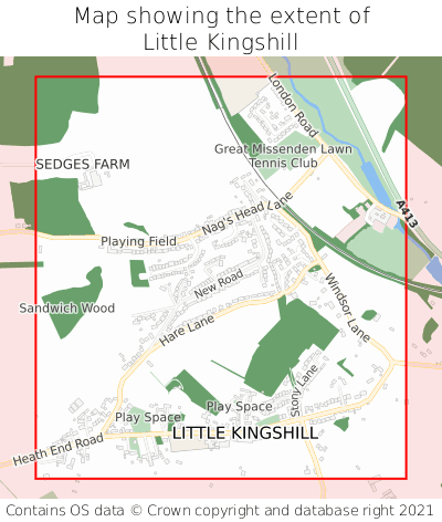 Map showing extent of Little Kingshill as bounding box